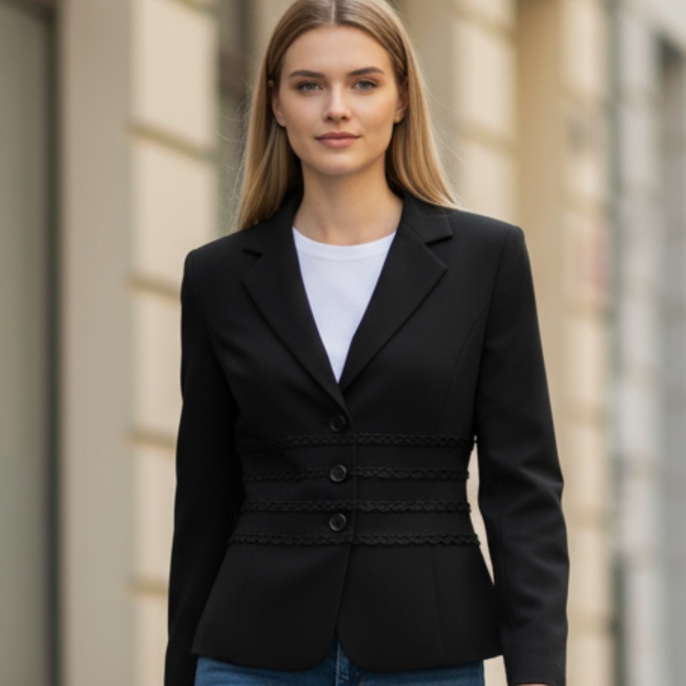 Vintage Stresa petites beautiful black fitted blazer with cute lace desi…